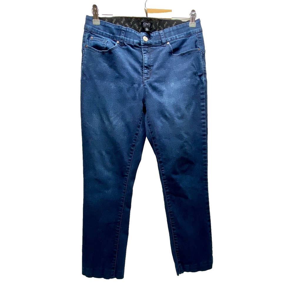 Jones New York Jeans Women's 10 Dark Blue Straight Ankle Stretch Denim (Hemmed)